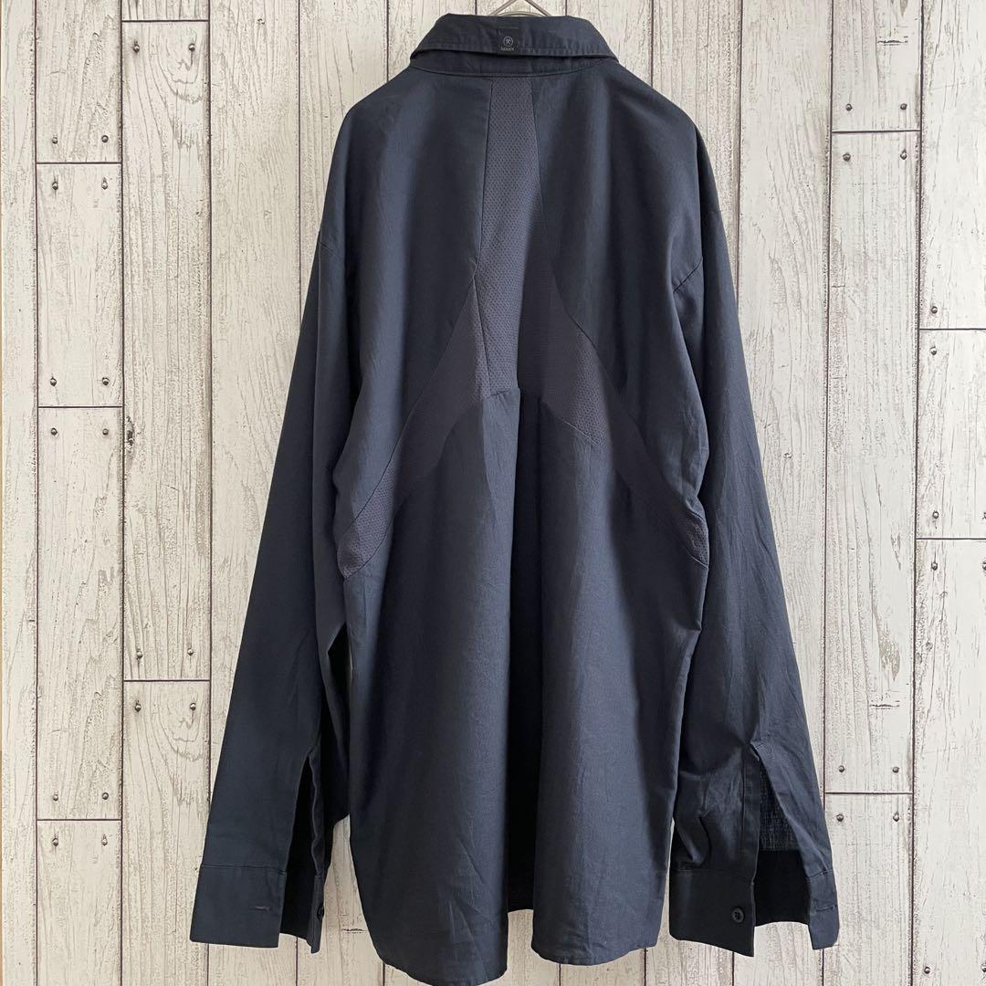 【美品】古着 RED KAP 長袖ワークシャツ Lサイズ ネイビー 背中模様有り