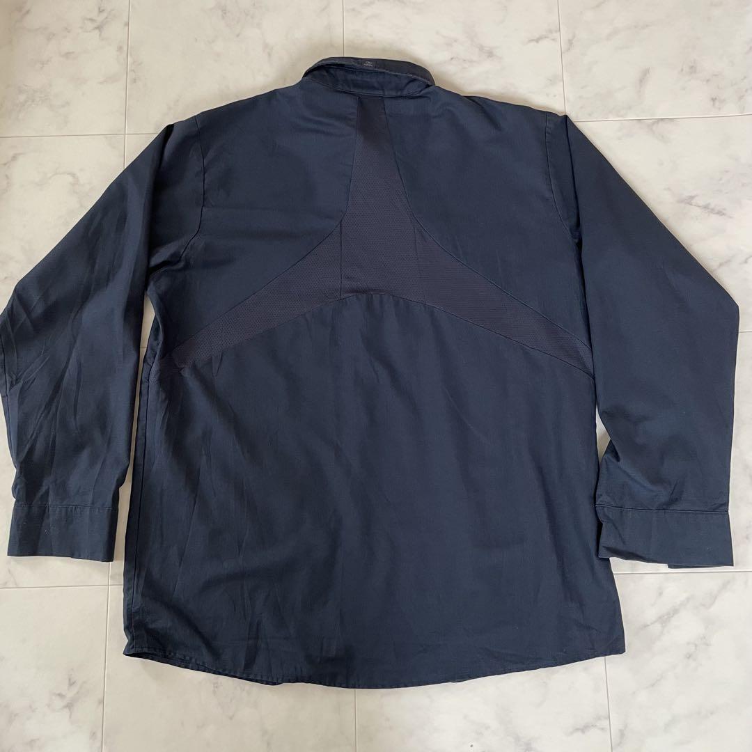 【美品】古着 RED KAP 長袖ワークシャツ Lサイズ ネイビー 背中模様有り