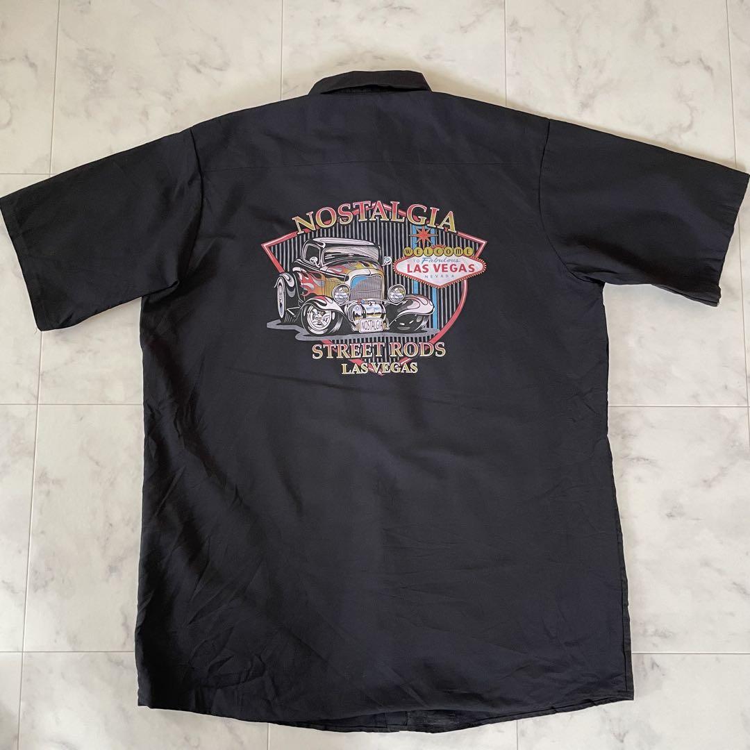 【美品】古着 RED KAP バックプリント 半袖ワークシャツ L ブラック