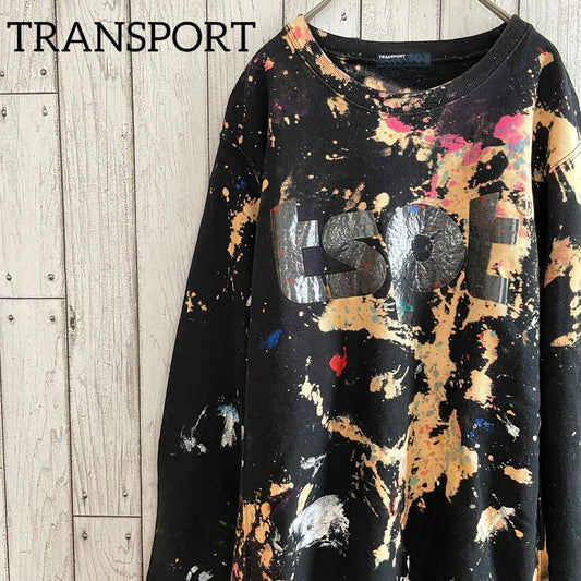 【美品】TRANSPORT メンズ トレーナー ブラック ペイント柄
