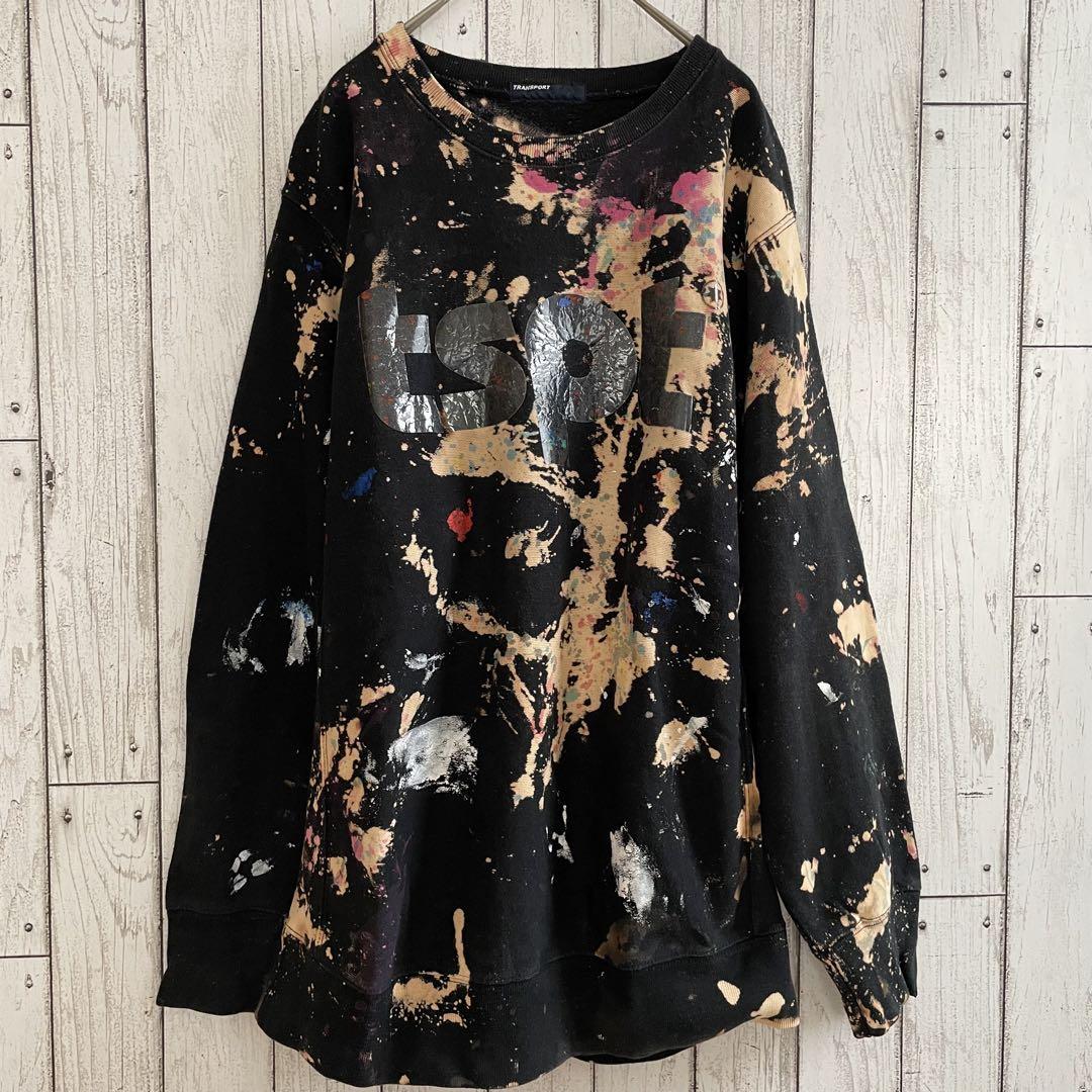 【美品】TRANSPORT メンズ トレーナー ブラック ペイント柄
