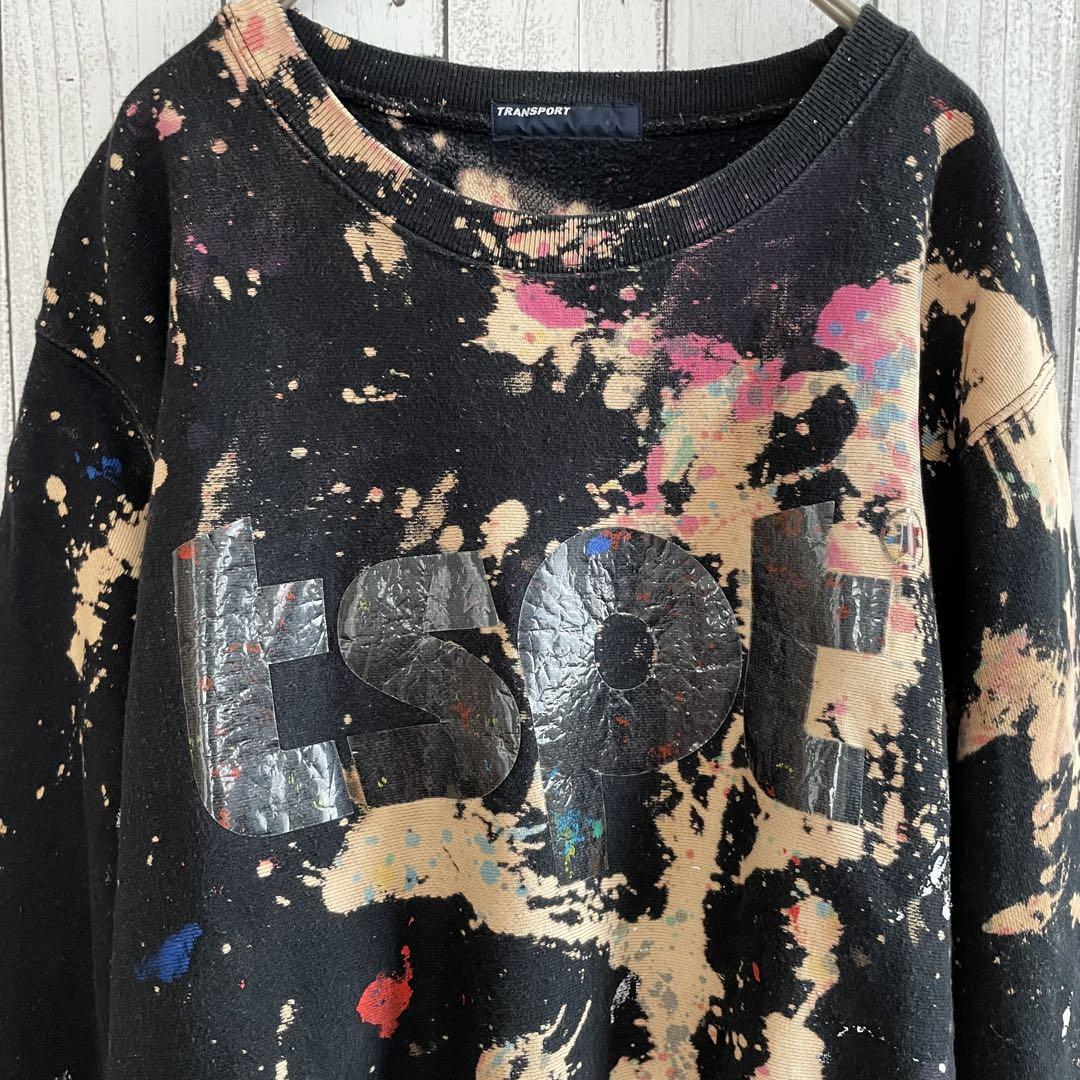 【美品】TRANSPORT メンズ トレーナー ブラック ペイント柄