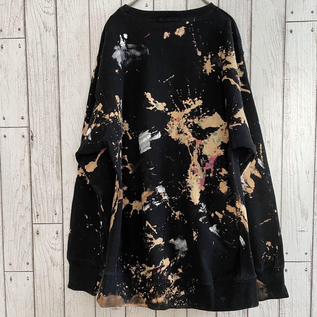 【美品】TRANSPORT メンズ トレーナー ブラック ペイント柄