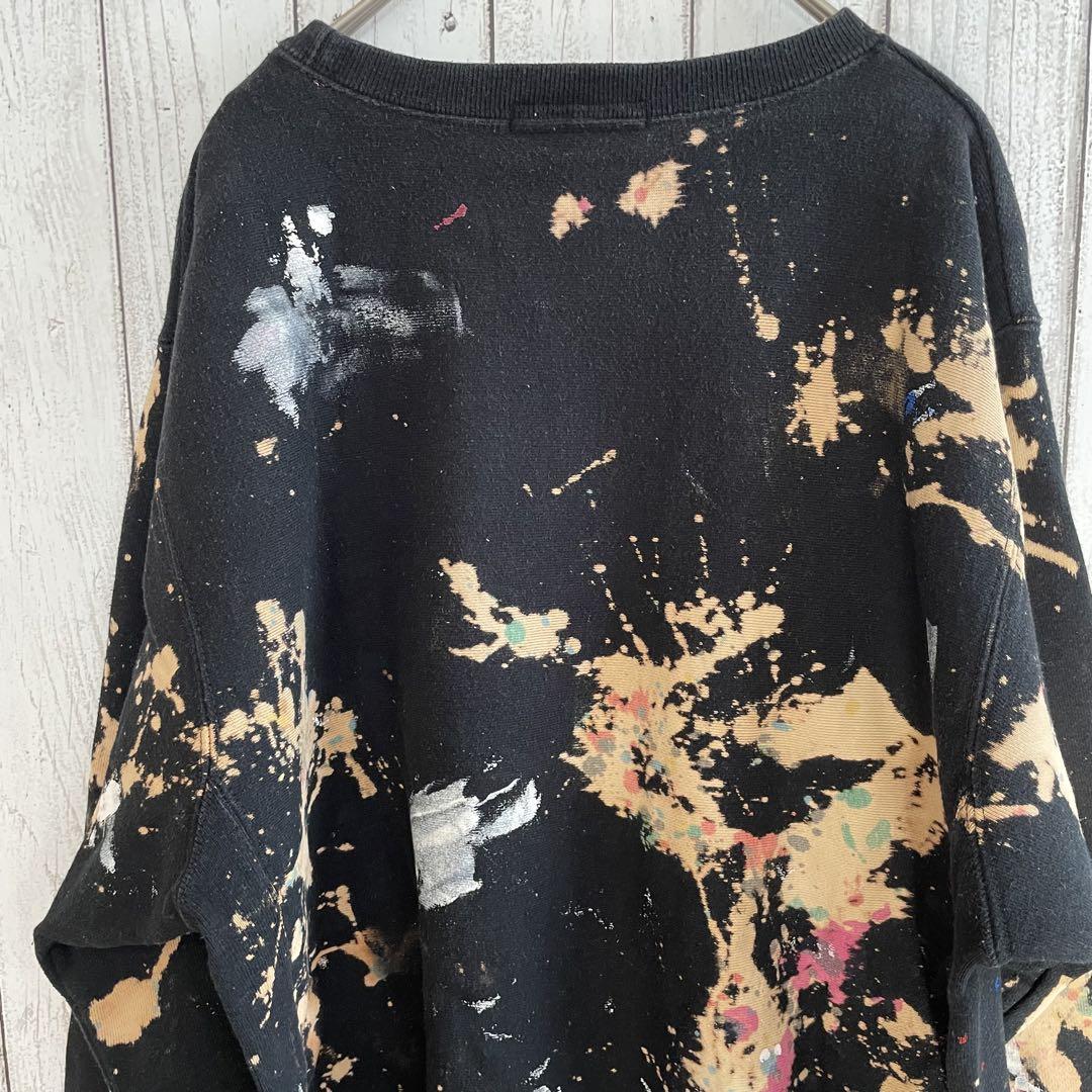 【美品】TRANSPORT メンズ トレーナー ブラック ペイント柄