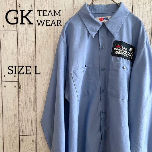 GK メンズ 長袖ワークシャツ Lサイズ ブルー
