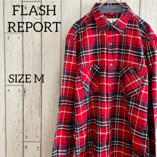 【美品】FLASH REPORT 長袖シャツ Mサイズ レッド チェック柄
