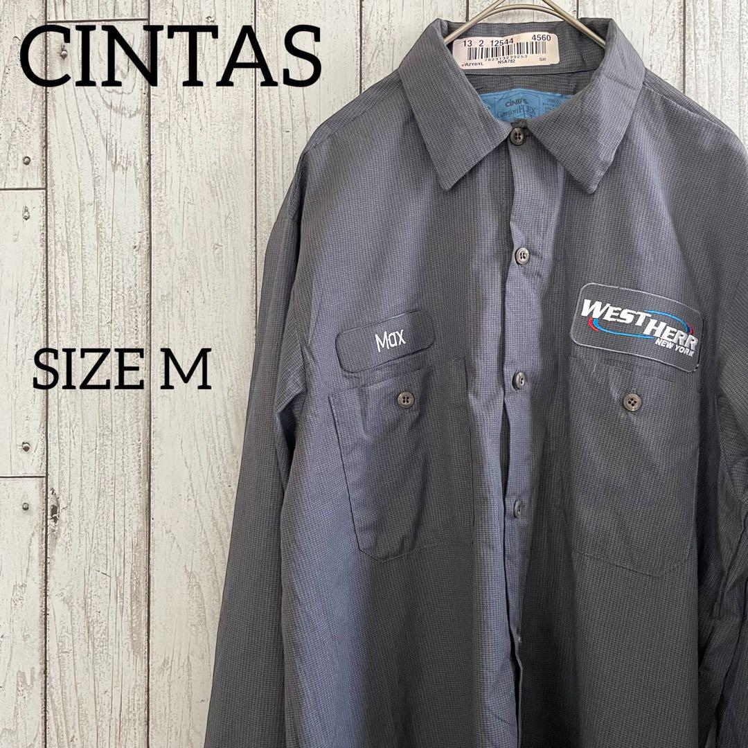 【美品】古着 CINTAS長袖ワークシャツ Mサイズ グレー チェック柄
