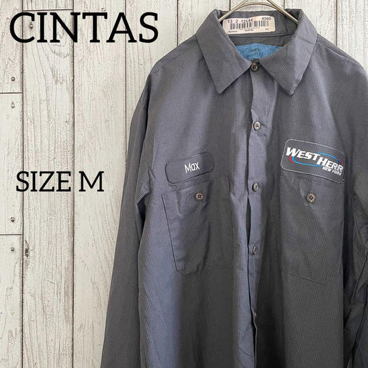 【美品】古着 CINTAS長袖ワークシャツ Mサイズ グレー チェック柄