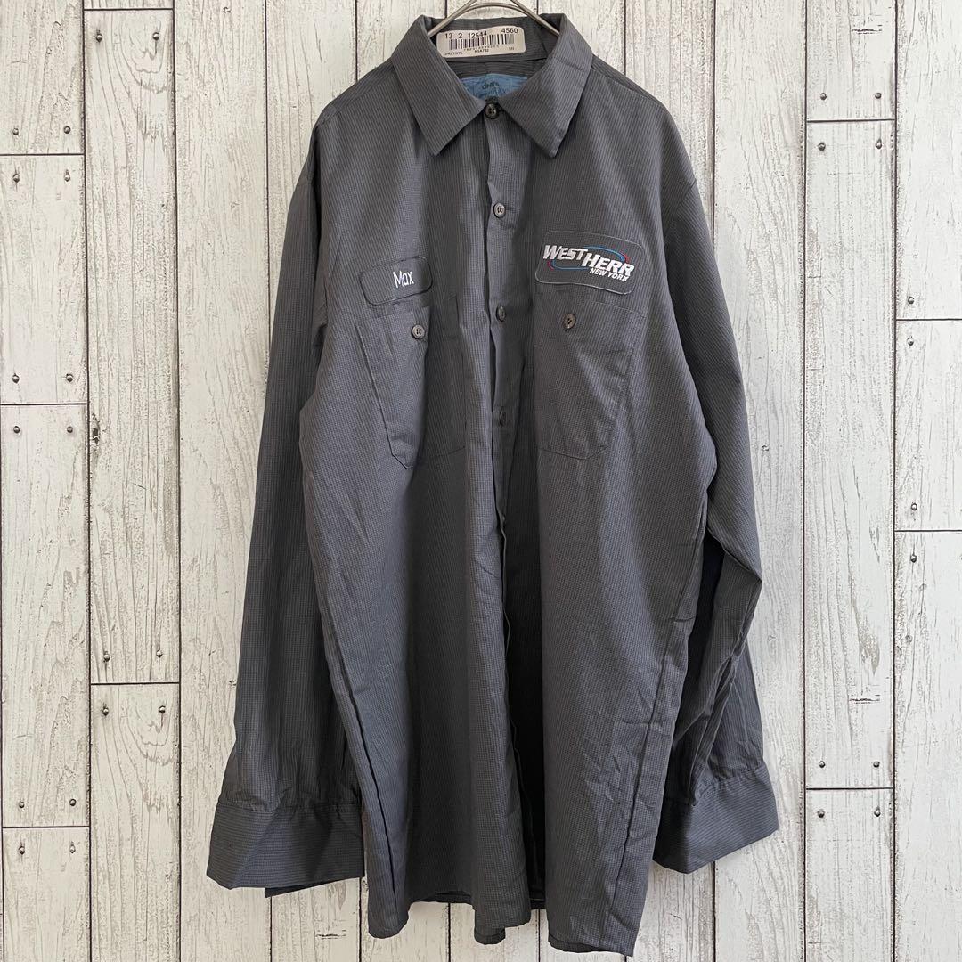 【美品】古着 CINTAS長袖ワークシャツ Mサイズ グレー チェック柄