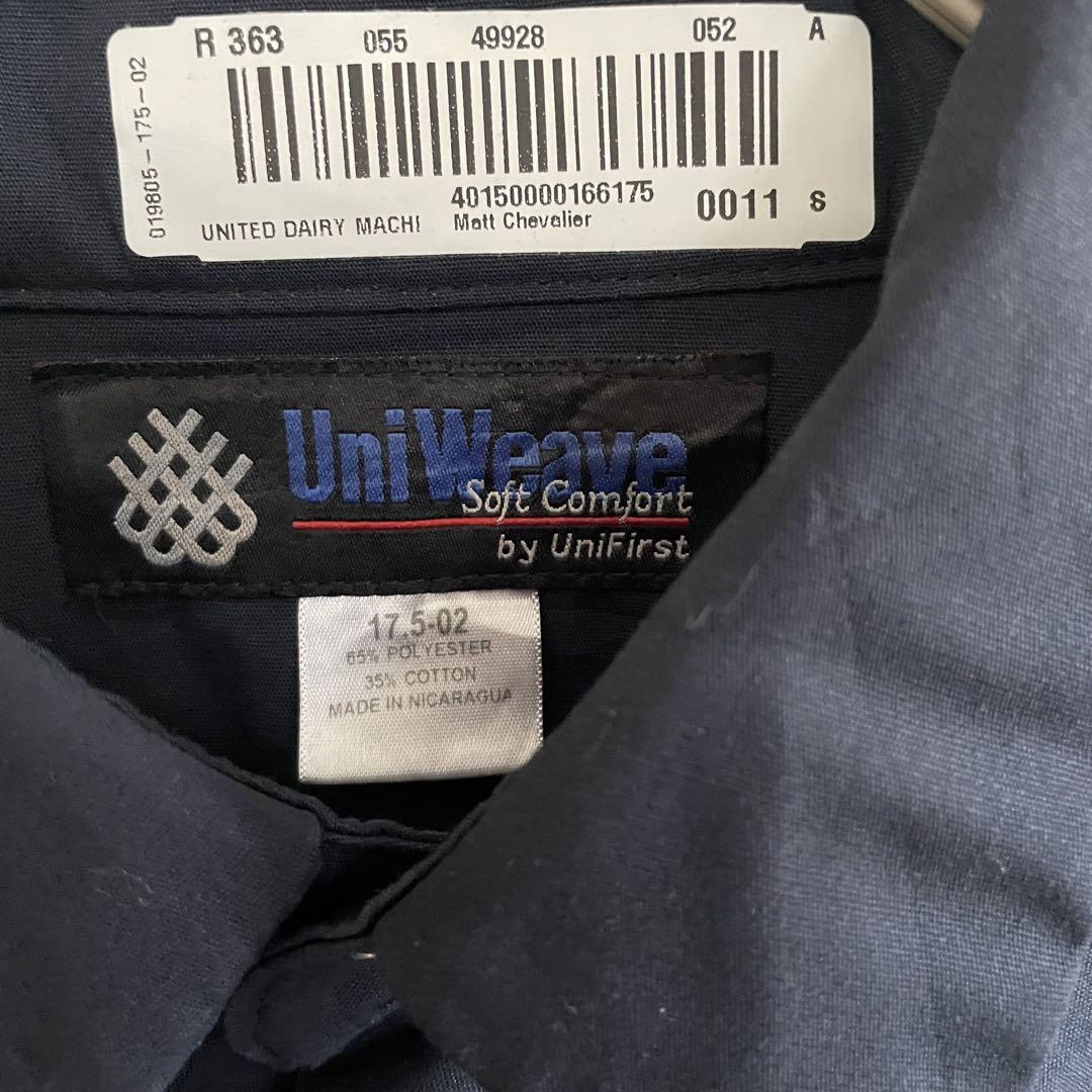古着 UniWeave 長袖ワークシャツ 17.5-0.2サイズ ネイビー