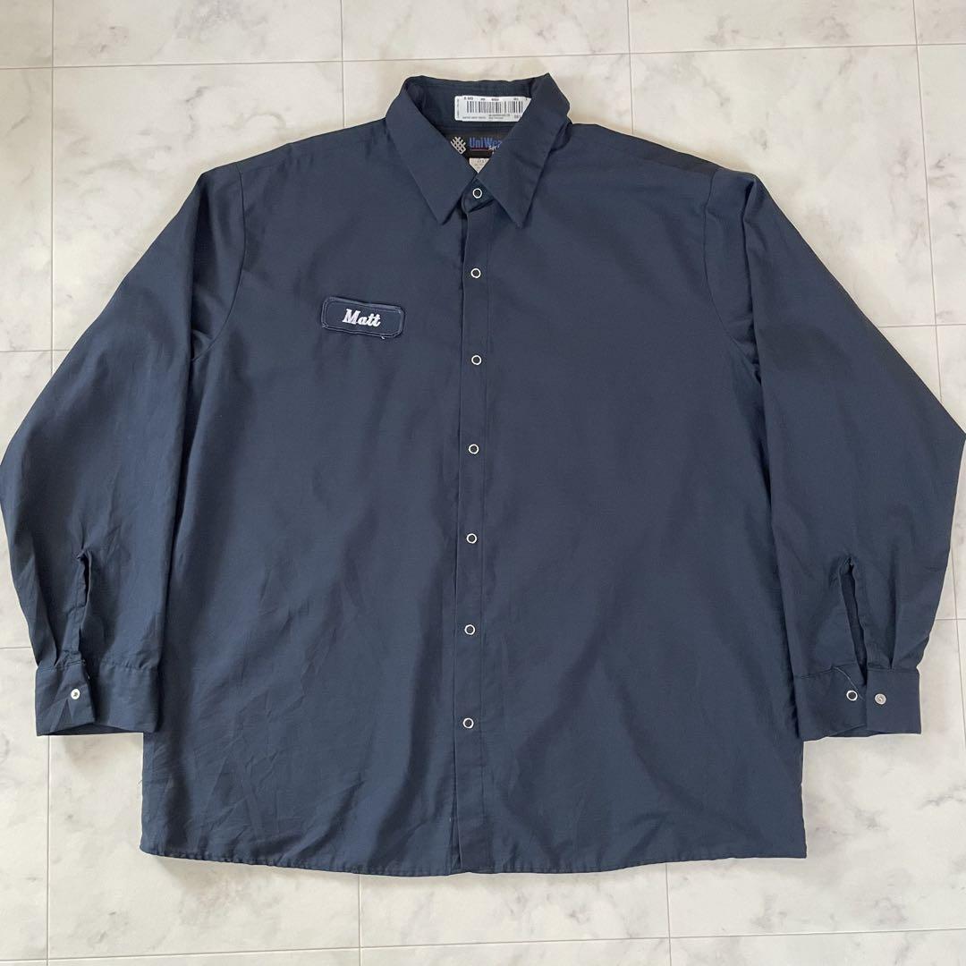 古着 UniWeave 長袖ワークシャツ 17.5-0.2サイズ ネイビー