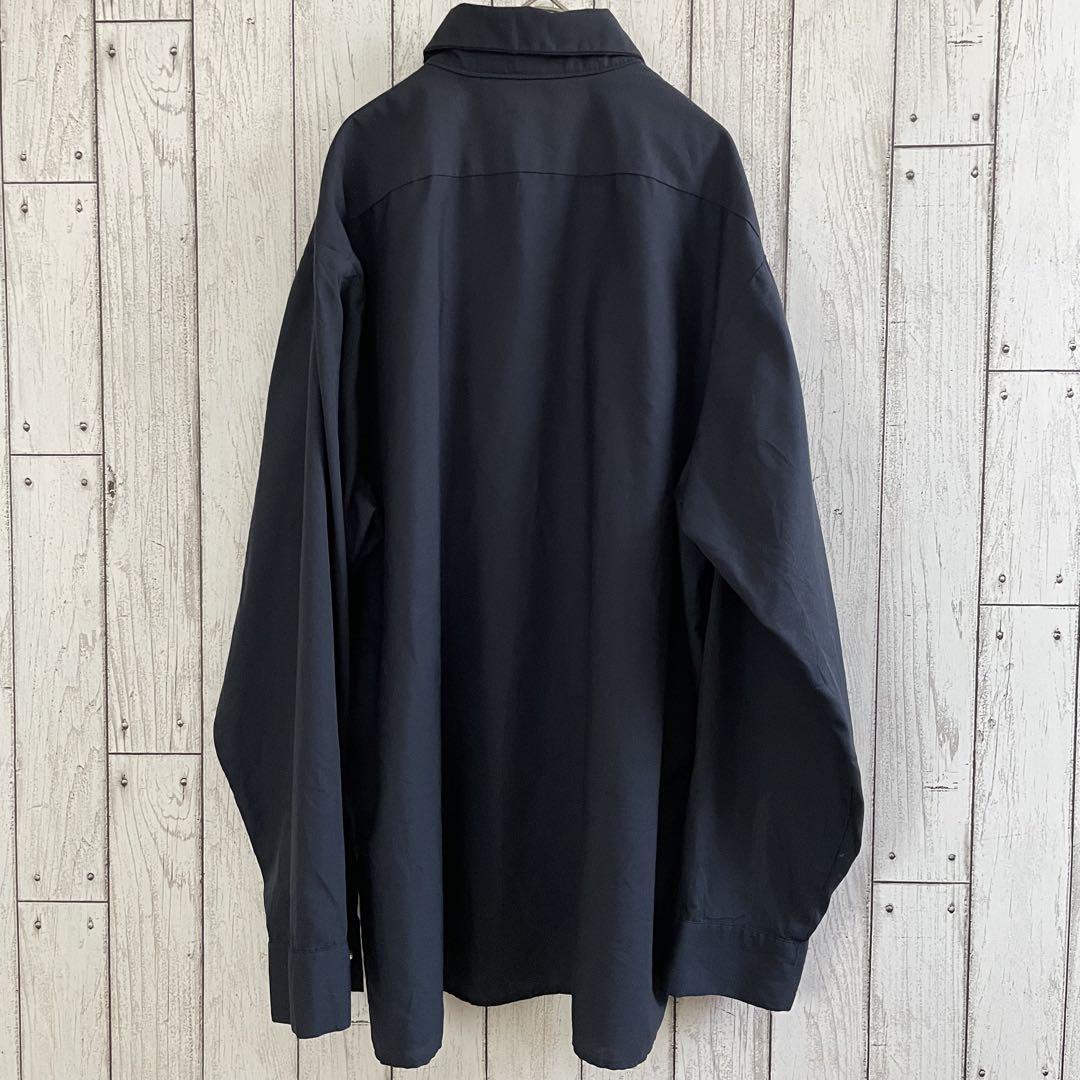古着 UniWeave 長袖ワークシャツ 17.5-0.2サイズ ネイビー