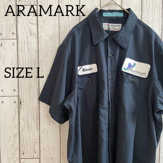 ARAMARK 半袖ワークシャツ Lサイズ ネイビー