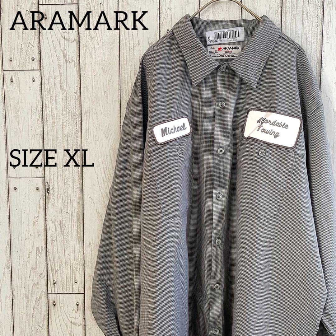 【美品】古着 ARAMARK 長袖ワークシャツ XLサイズ ブラック チェック柄