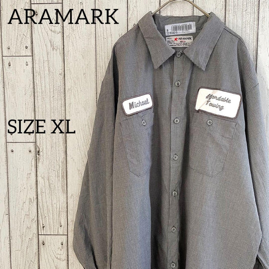 【美品】古着 ARAMARK 長袖ワークシャツ XLサイズ ブラック チェック柄