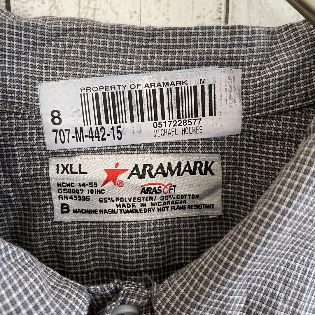 【美品】古着 ARAMARK 長袖ワークシャツ XLサイズ ブラック チェック柄