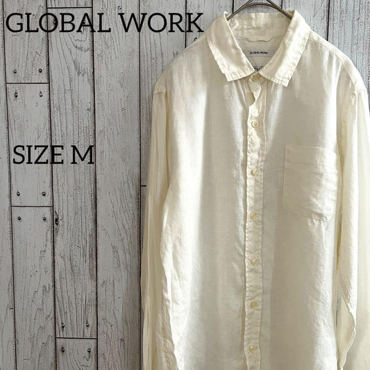 GLOBAL WORK 長袖シャツ リネン メンズ Mサイズ アイボリー