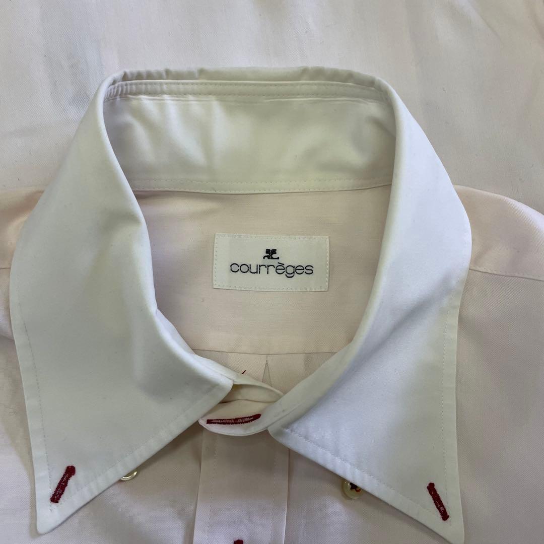 古着 courrèges 長袖シャツ ワイシャツ 薄ピンク M相当（画像 15/17）