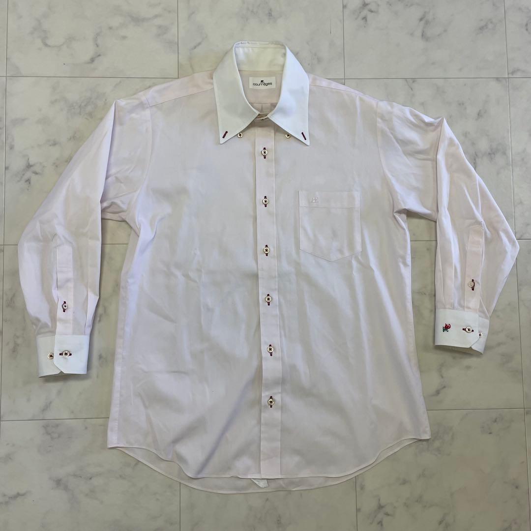 古着 courrèges 長袖シャツ ワイシャツ 薄ピンク M相当（画像 2/17）