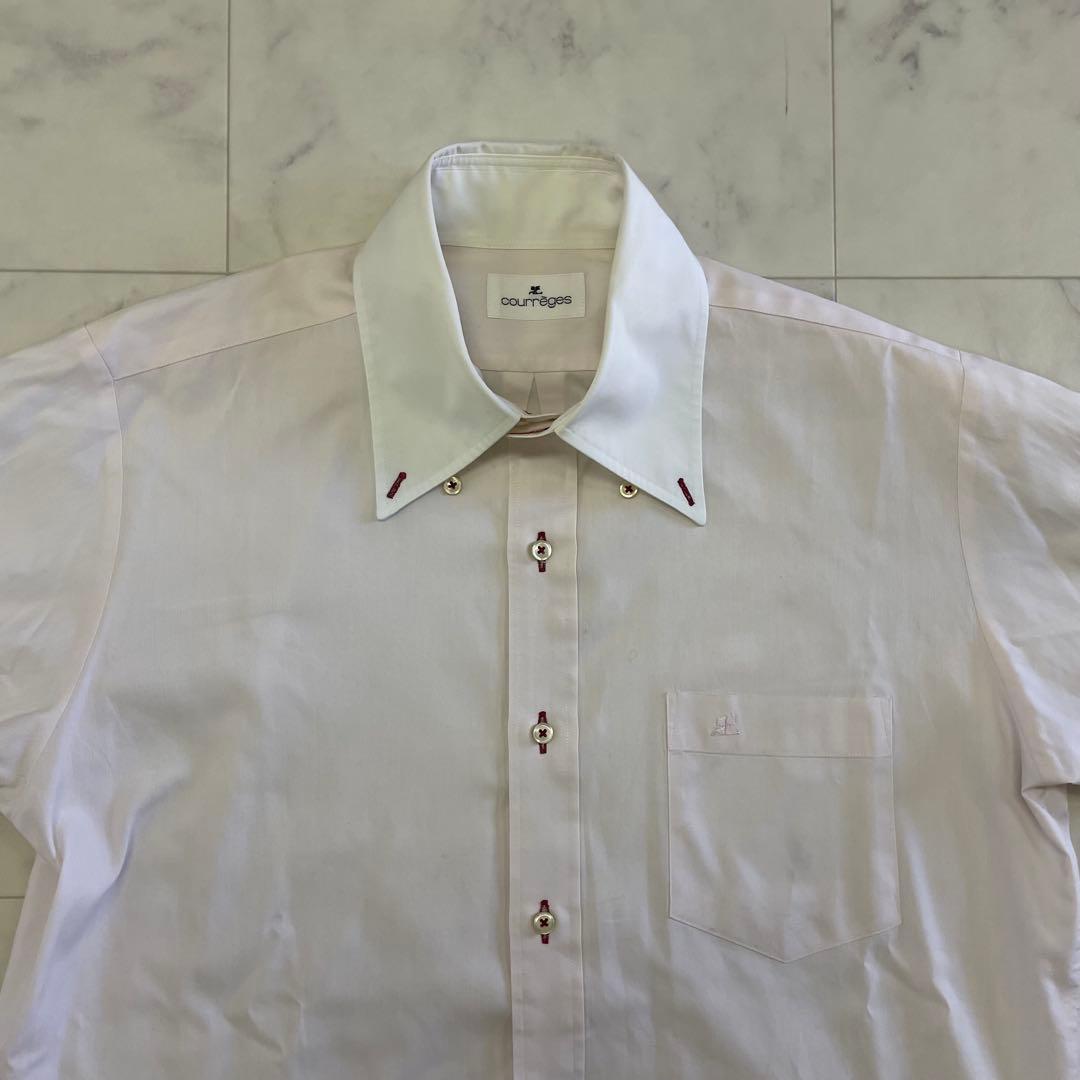 古着 courrèges 長袖シャツ ワイシャツ 薄ピンク M相当（画像 3/17）