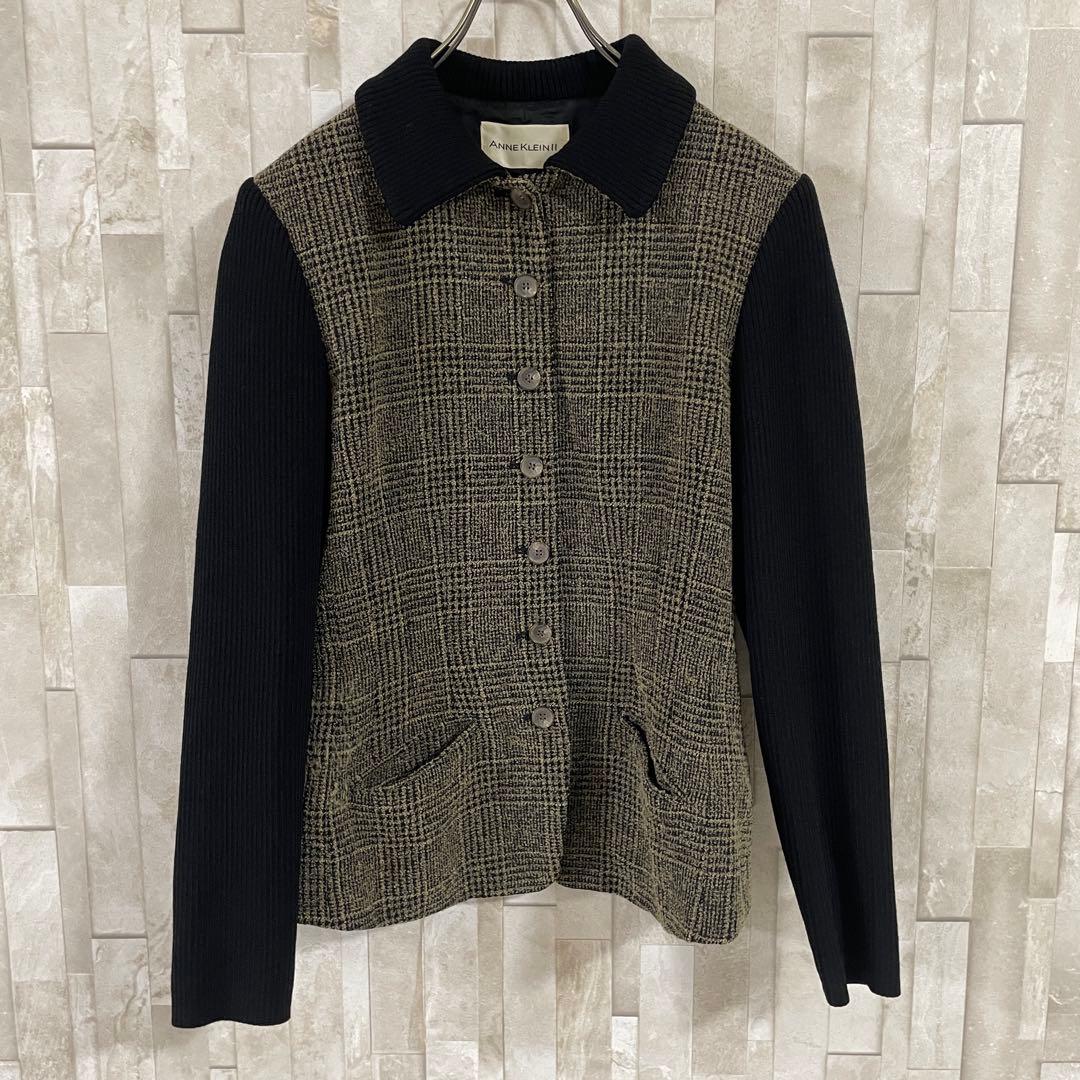 古着 ANNE KLEIN II ニット ジャケット M相当 切替デザイン（画像 2/17）