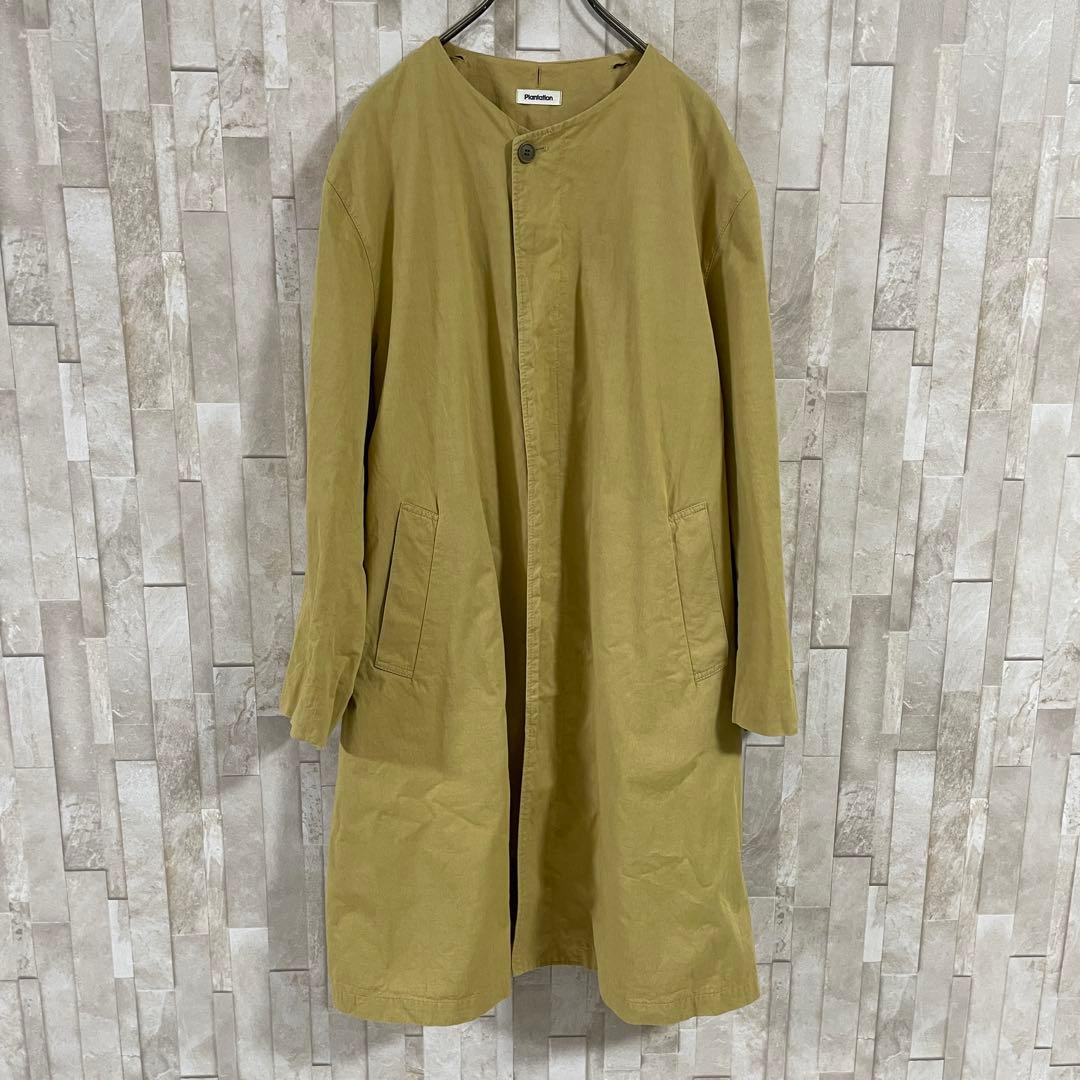 古着 Plantation ノーカラー ロングコート サイズM イエロー系（画像 2/20）