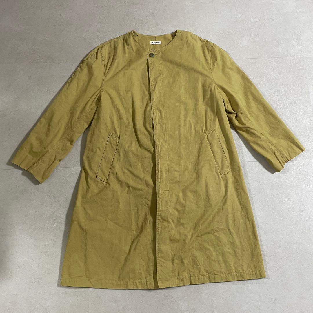 古着 Plantation ノーカラー ロングコート サイズM イエロー系（画像 3/20）
