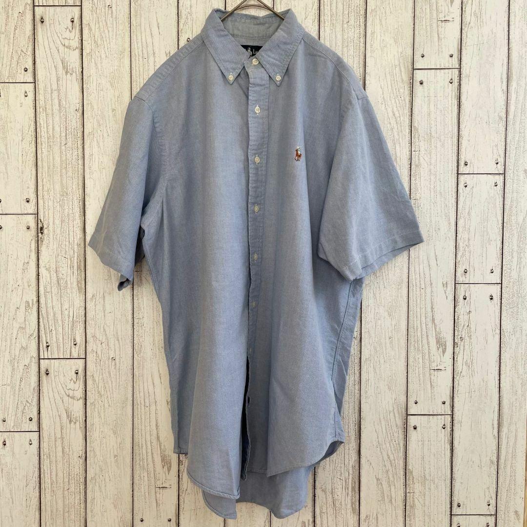 90s ラルフローレン メンズ 半袖 シャツ 16-34サイズ ブルー