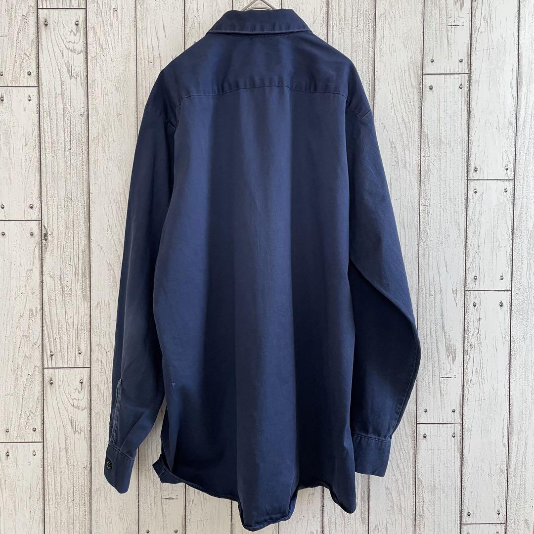 古着 RED KAP 長袖ワークシャツ Lサイズ ネイビー