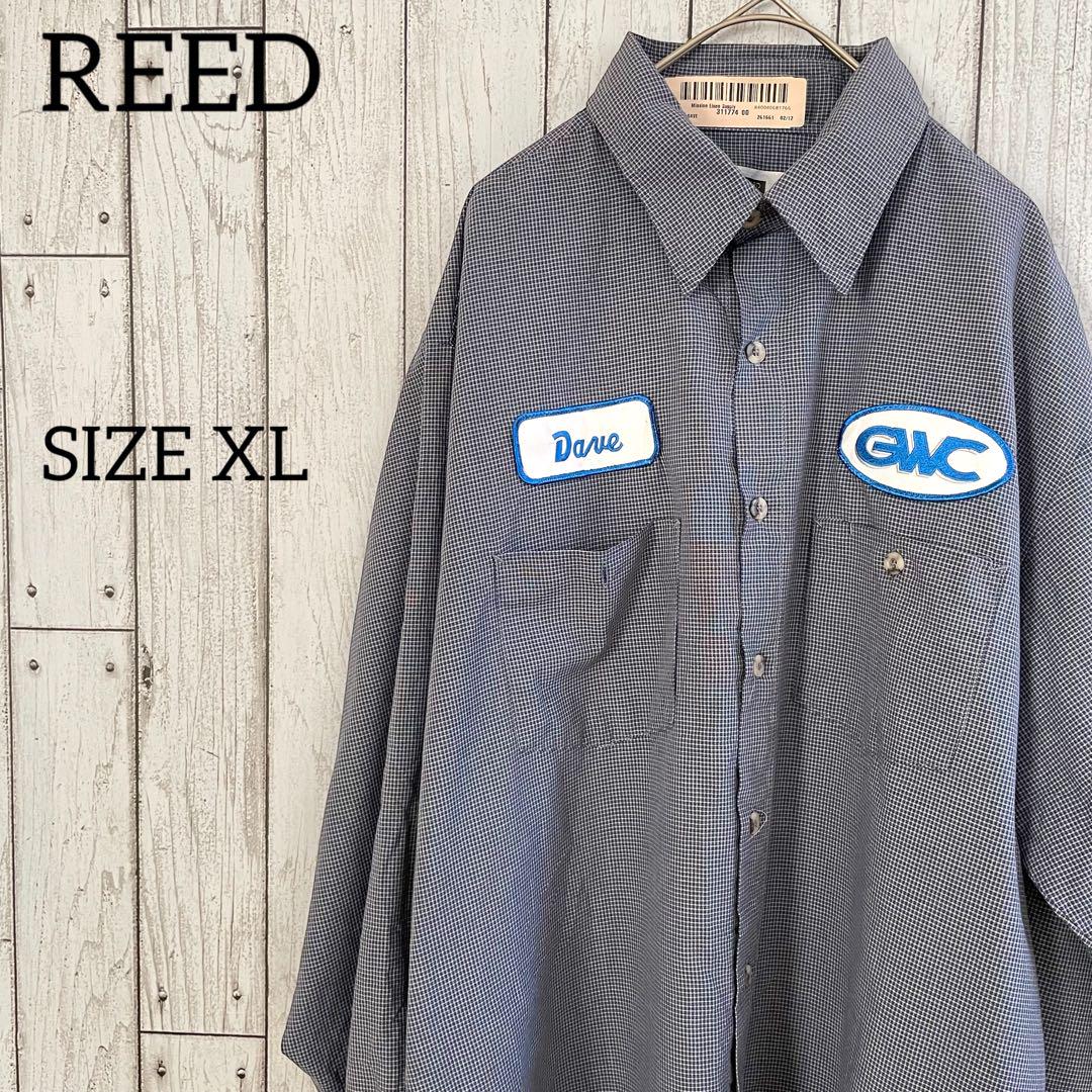 古着 REED メンズ 長袖ワークシャツ XLサイズ チェック ブルー、ブラック
