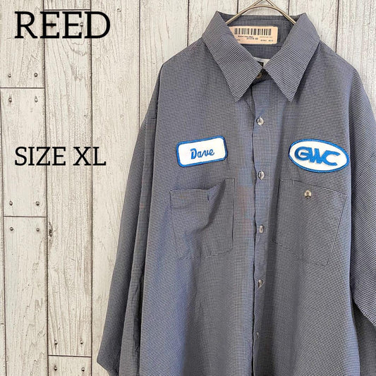 古着 REED メンズ 長袖ワークシャツ XLサイズ チェック ブルー、ブラック