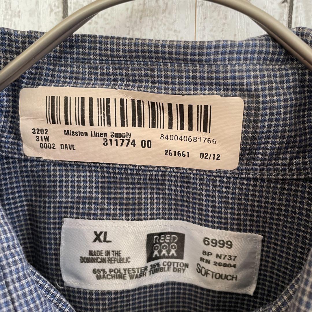 古着 REED メンズ 長袖ワークシャツ XLサイズ チェック ブルー、ブラック