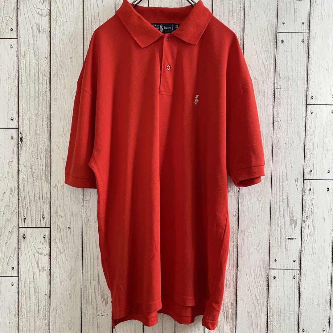 【美品】古着 90s ラルフローレン 半袖ポロシャツ 2XL レッド USA製