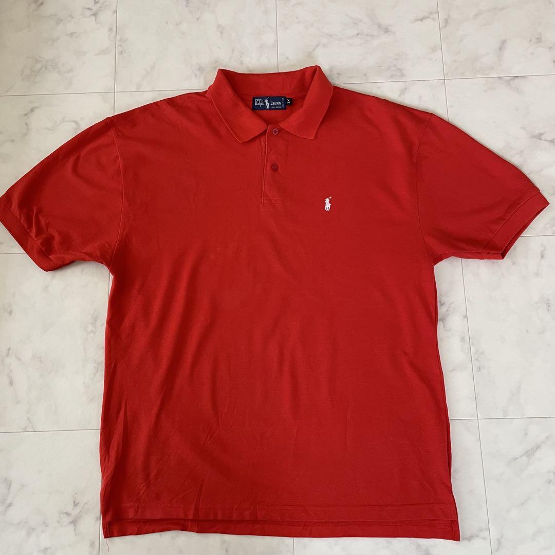 【美品】古着 90s ラルフローレン 半袖ポロシャツ 2XL レッド USA製