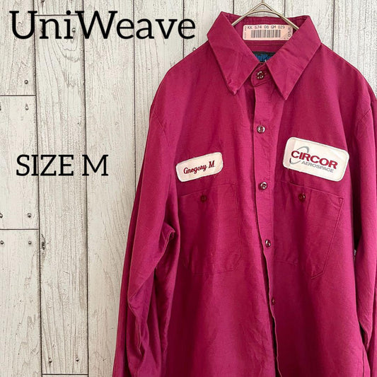 古着 UniWeave メンズ 長袖ワークシャツ Mサイズ ワインレッド