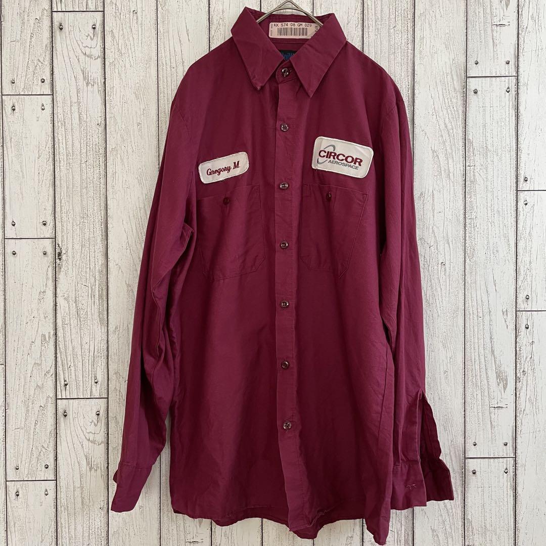 古着 UniWeave メンズ 長袖ワークシャツ Mサイズ ワインレッド