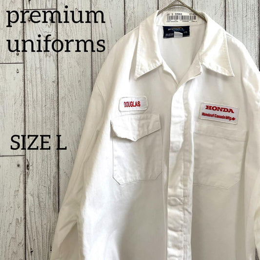 古着premium uniforms 長袖ワークシャツ L ホワイト HONDA