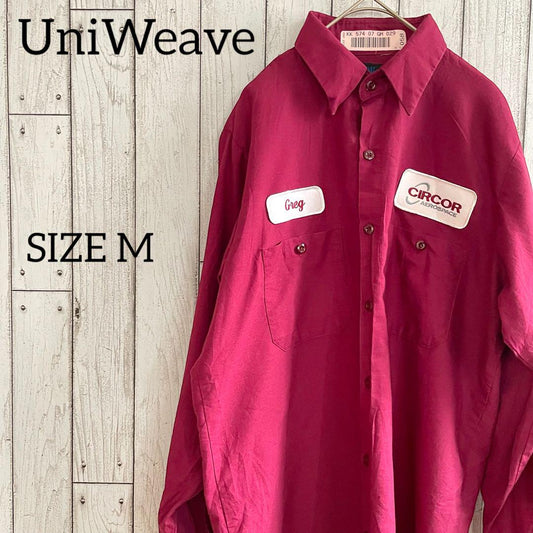【美品】UniWeave 長袖ワークシャツ Mサイズ ワインレッド