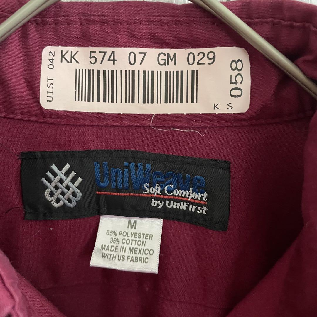【美品】UniWeave 長袖ワークシャツ Mサイズ ワインレッド