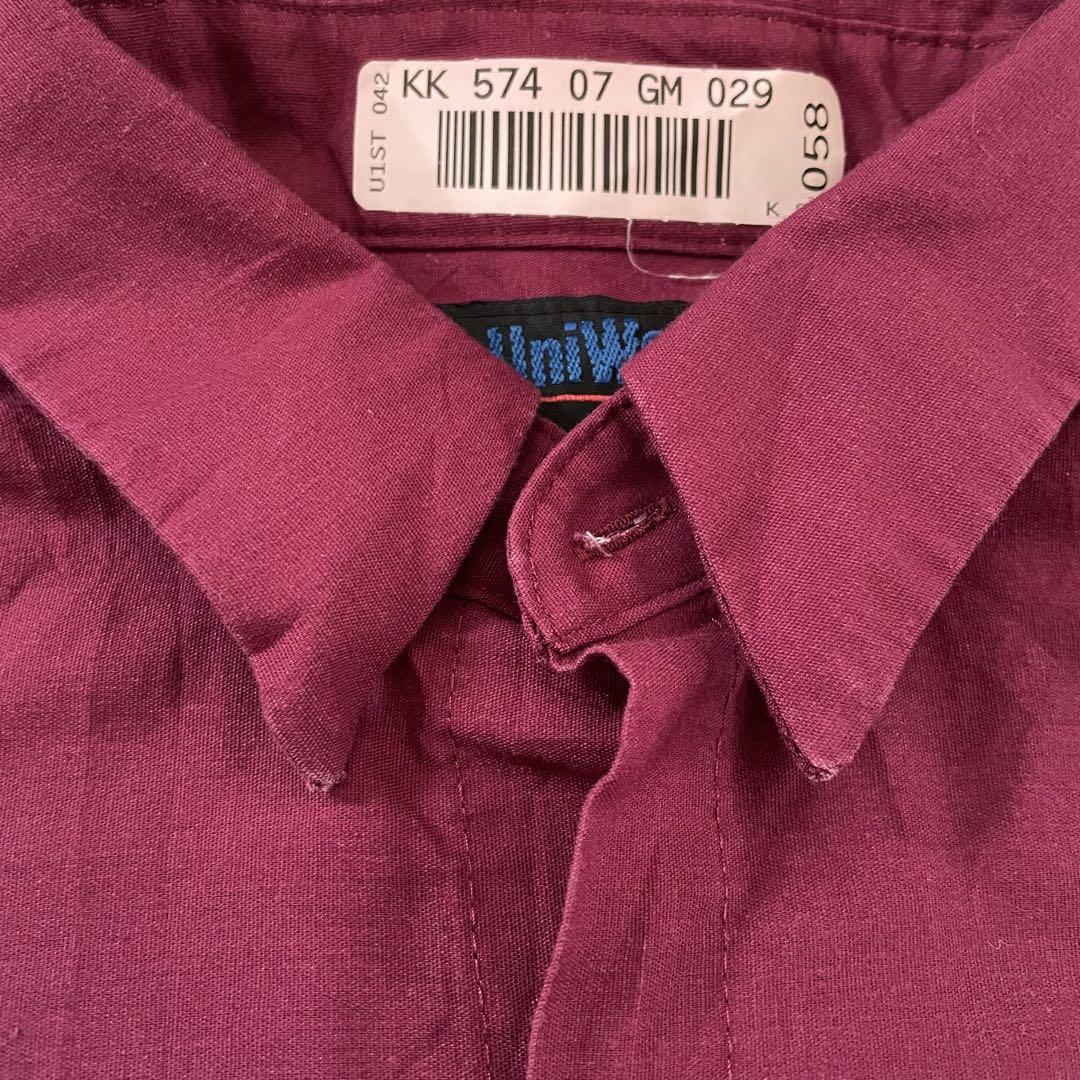 【美品】UniWeave 長袖ワークシャツ Mサイズ ワインレッド