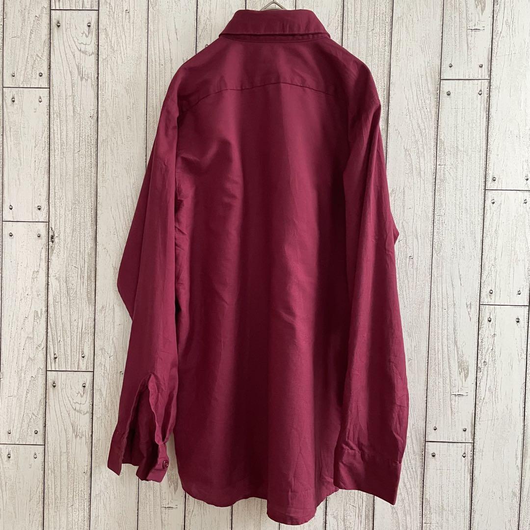 【美品】UniWeave 長袖ワークシャツ Mサイズ ワインレッド