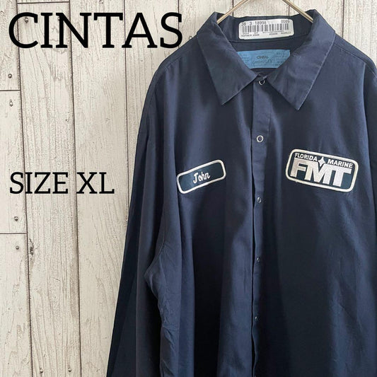 【美品】古着 CINTAS 長袖ワークシャツ XLサイズ ネイビー