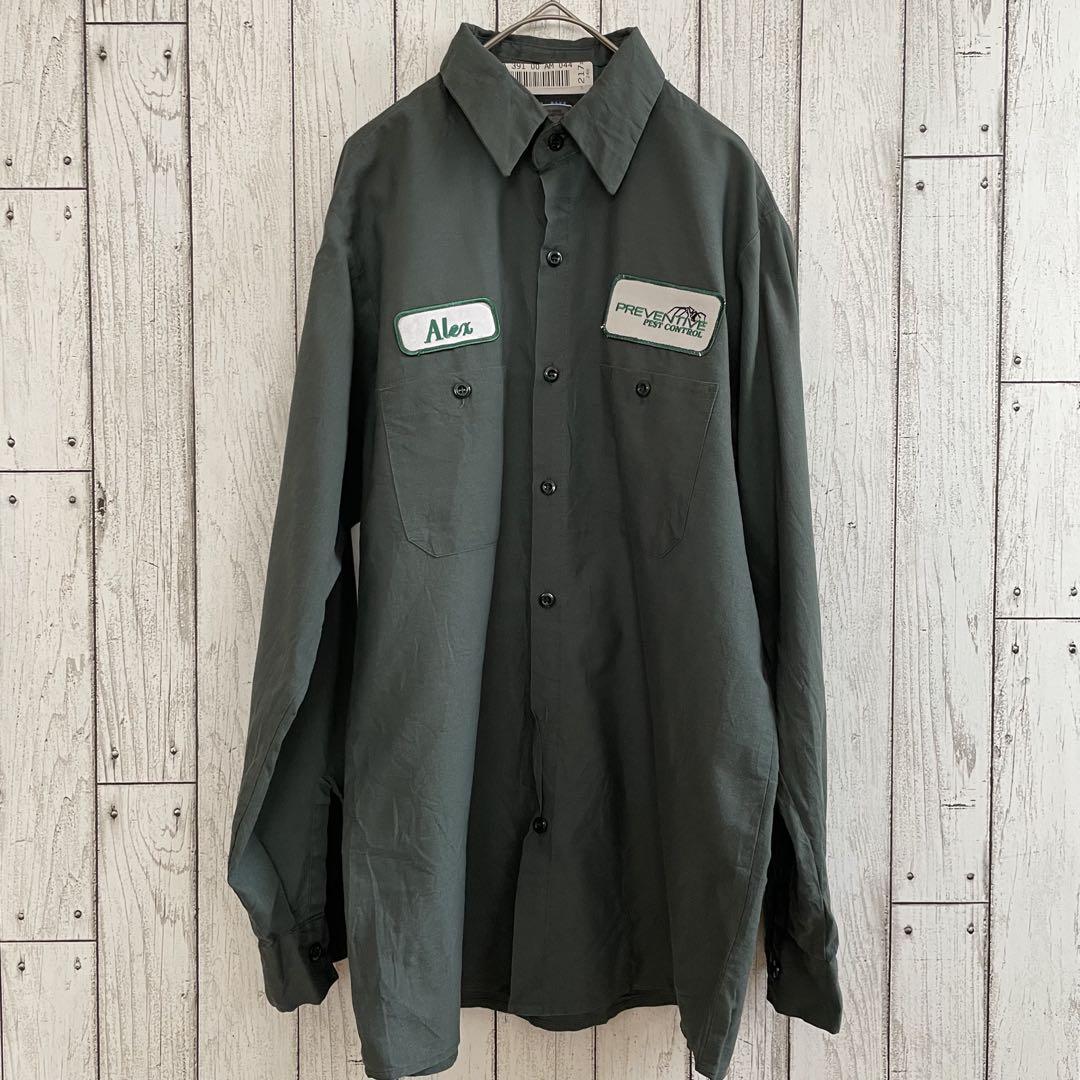 【美品】UniWeave 長袖ワークシャツ Mサイズ ダークグリーン