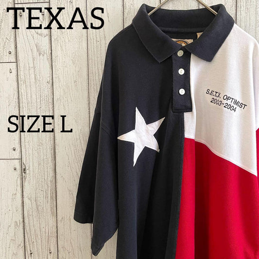 【美品】USA 古着 TEXAS トリコロールカラー 半袖ポロシャツ Lサイズ