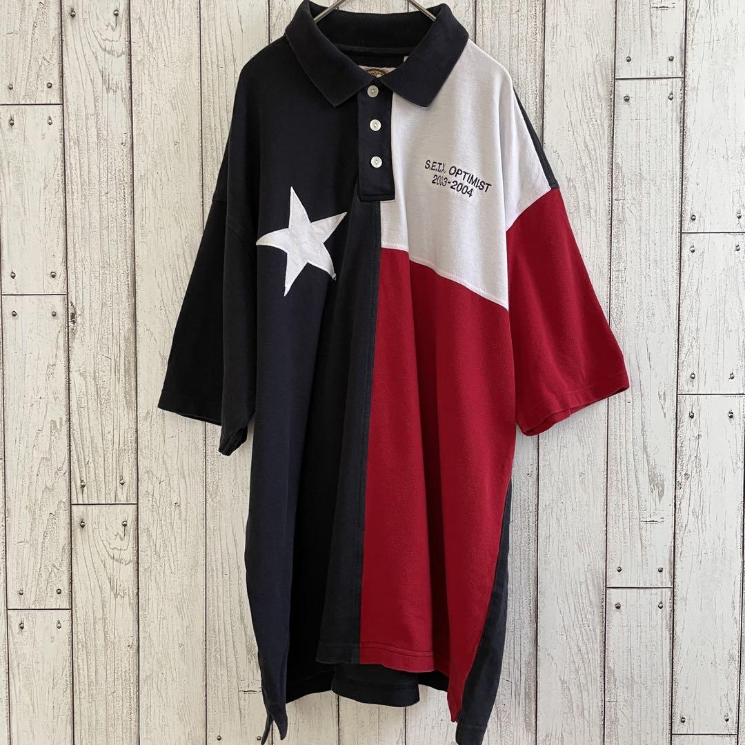 【美品】USA 古着 TEXAS トリコロールカラー 半袖ポロシャツ Lサイズ