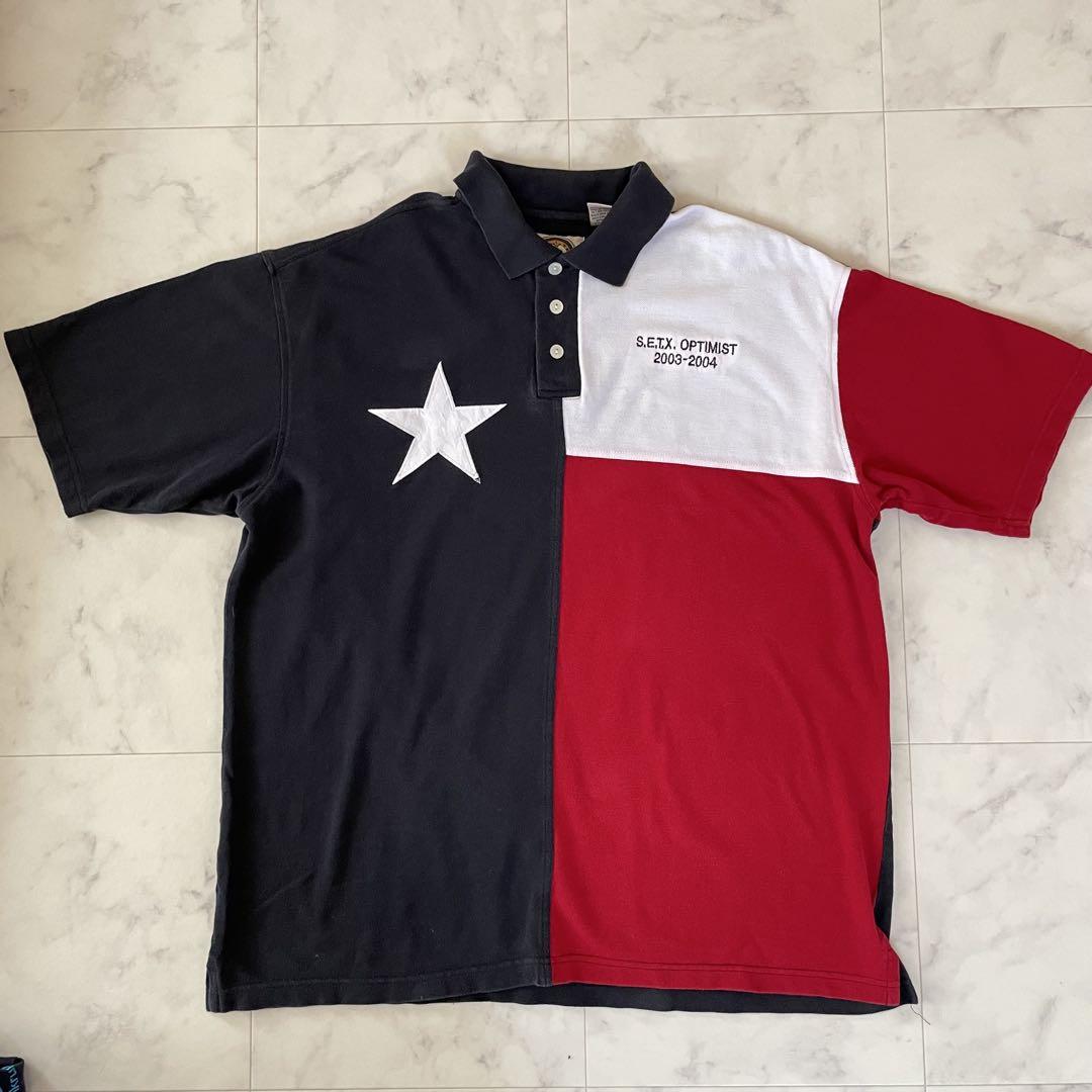 【美品】USA 古着 TEXAS トリコロールカラー 半袖ポロシャツ Lサイズ