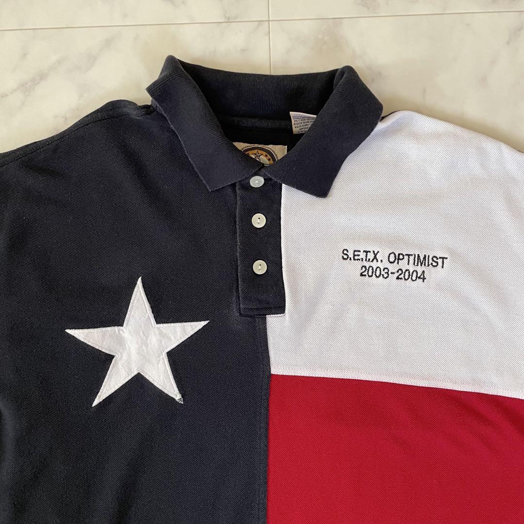 【美品】USA 古着 TEXAS トリコロールカラー 半袖ポロシャツ Lサイズ