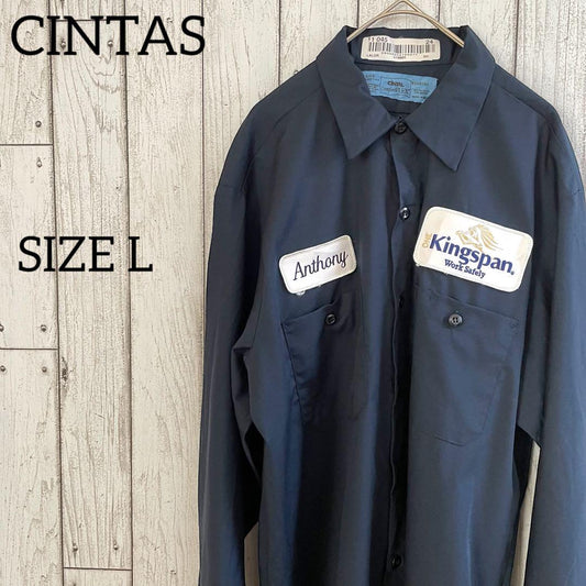 【美品】CINTAS シンタス 長袖ワークシャツ Lサイズ ネイビー