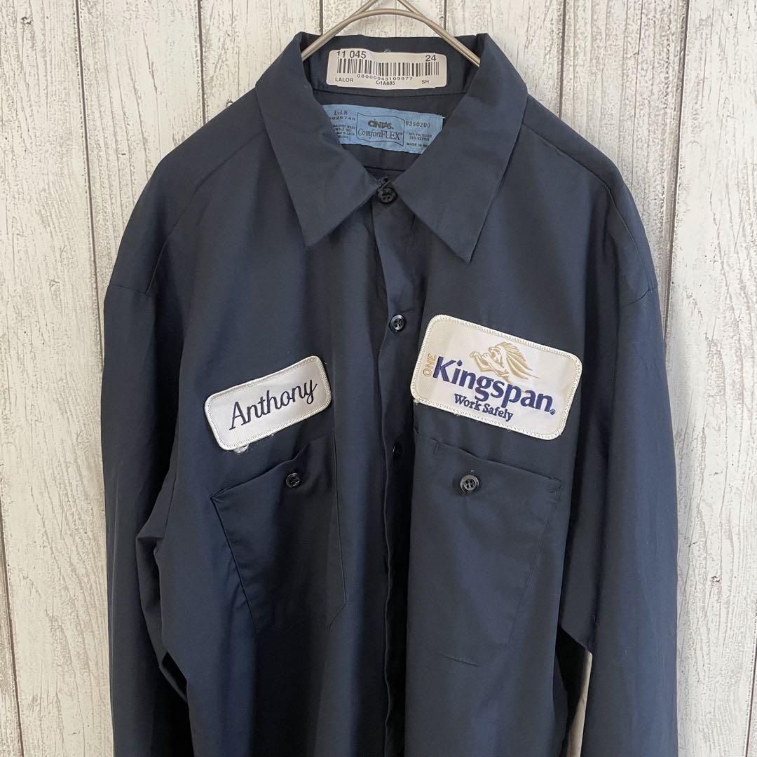 【美品】CINTAS シンタス 長袖ワークシャツ Lサイズ ネイビー