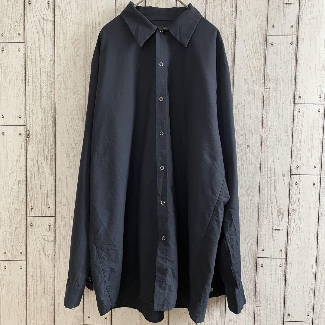【美品】古着 RED KAP 長袖ワークシャツ Lサイズ ネイビー ポケットなし